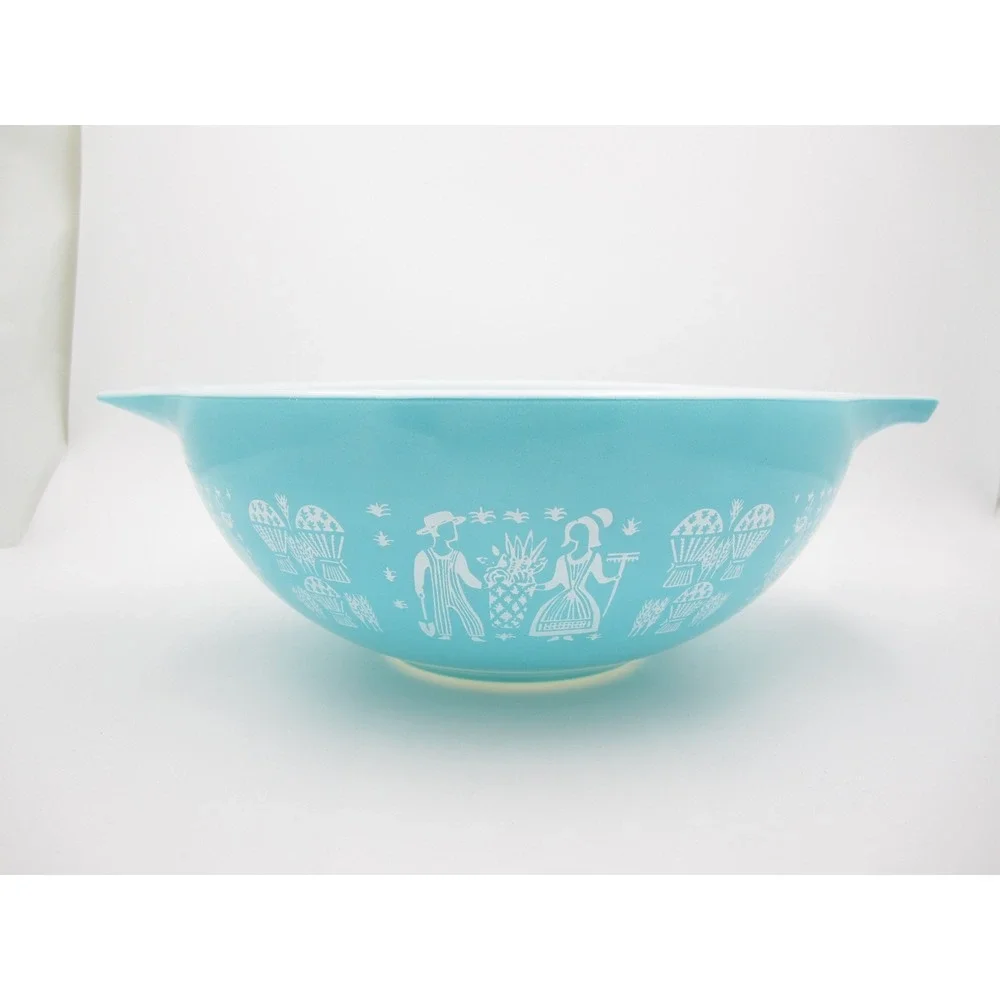 Vtg Pyrex Butterprint Turquoise 444 Cinderella Mixing Bowl 4 Qt Amish Print
